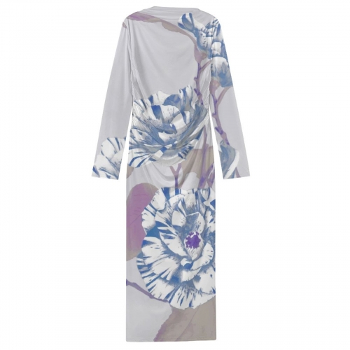 Long-Sleeve Draped Bodycon Dress