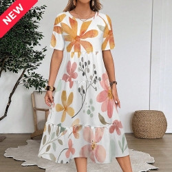 Women's Casual Mid-Sleeve Ruffle Dress